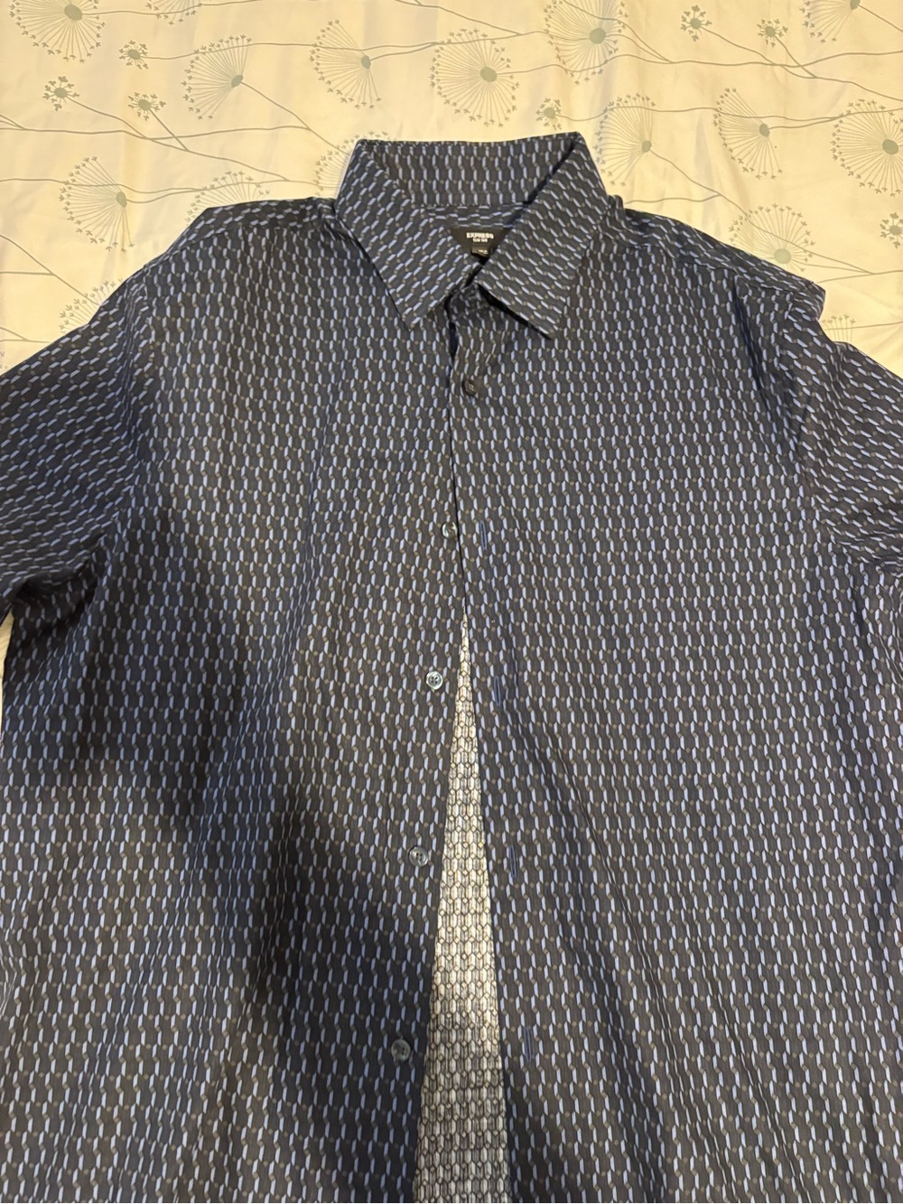 Express Men's Blue Patterned Button-Down Shirt